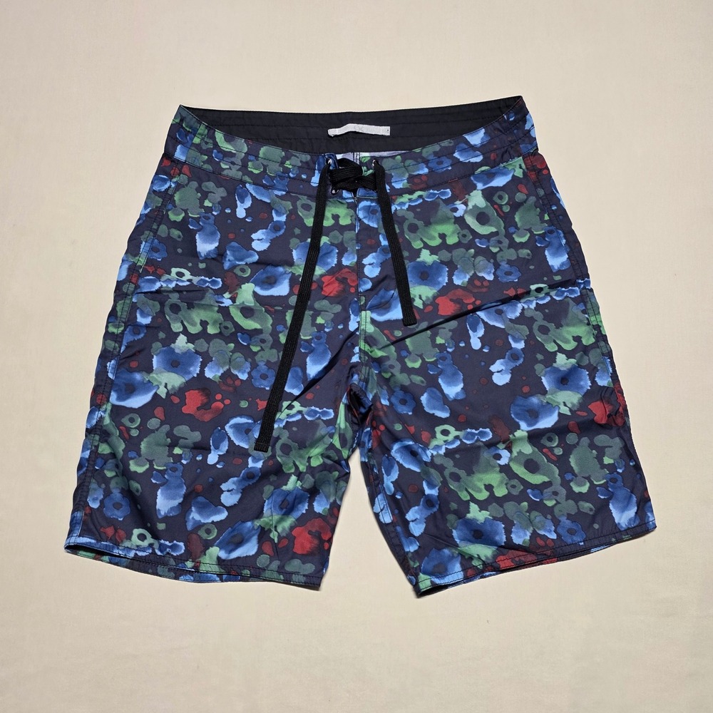 Outerknown Men Floral Board Shorts Size 29 Navy Green Watercolor Linerless